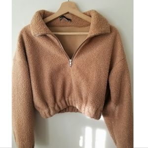 Cropped faux fur sweater